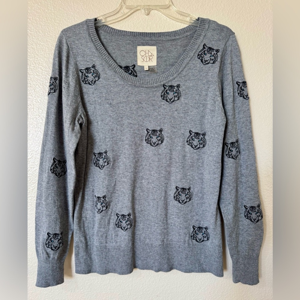 Chaser Gray Tiger Cashmere Blend Sweater Sz M